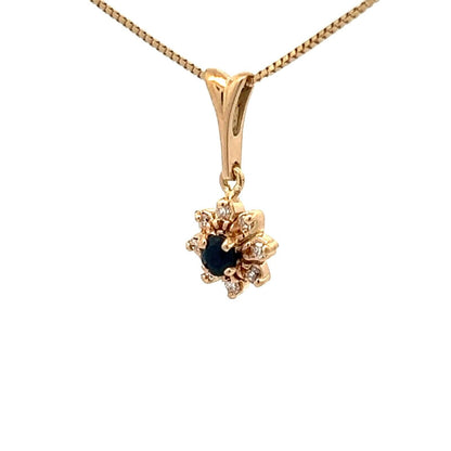 14Ct Yellow Gold Sapphire & Diamond Accent Pendant