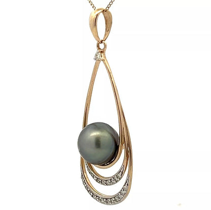 9Ct Yellow Gold Tahitian Pearl and Diamond Charm Pendant