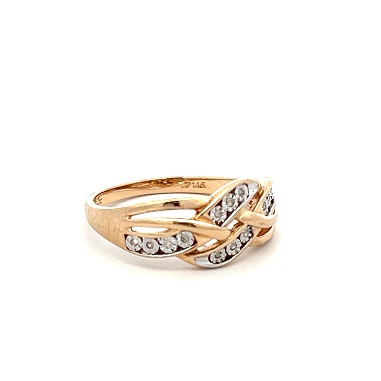 9Ct Yellow Gold 0.03 Carat TW Diamond Accent Weaved Band Ring