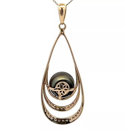 9Ct Yellow Gold Tahitian Pearl and Diamond Charm Pendant