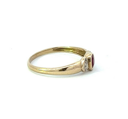 9Ct Yellow Gold Created Ruby and Diamond Accent Ring