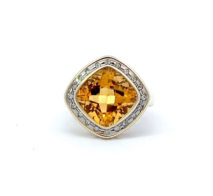 9Ct Yellow Gold Citrine and Diamond Ring