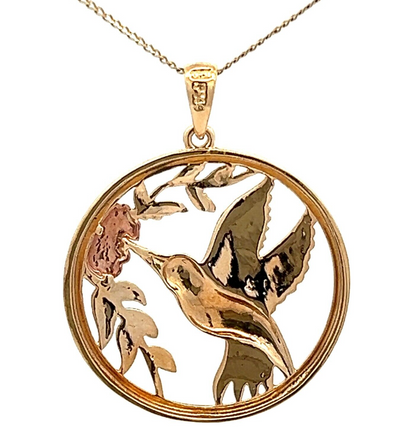 9Ct Two-Toned Gold Hummingbird With Flowers Charm Pendant