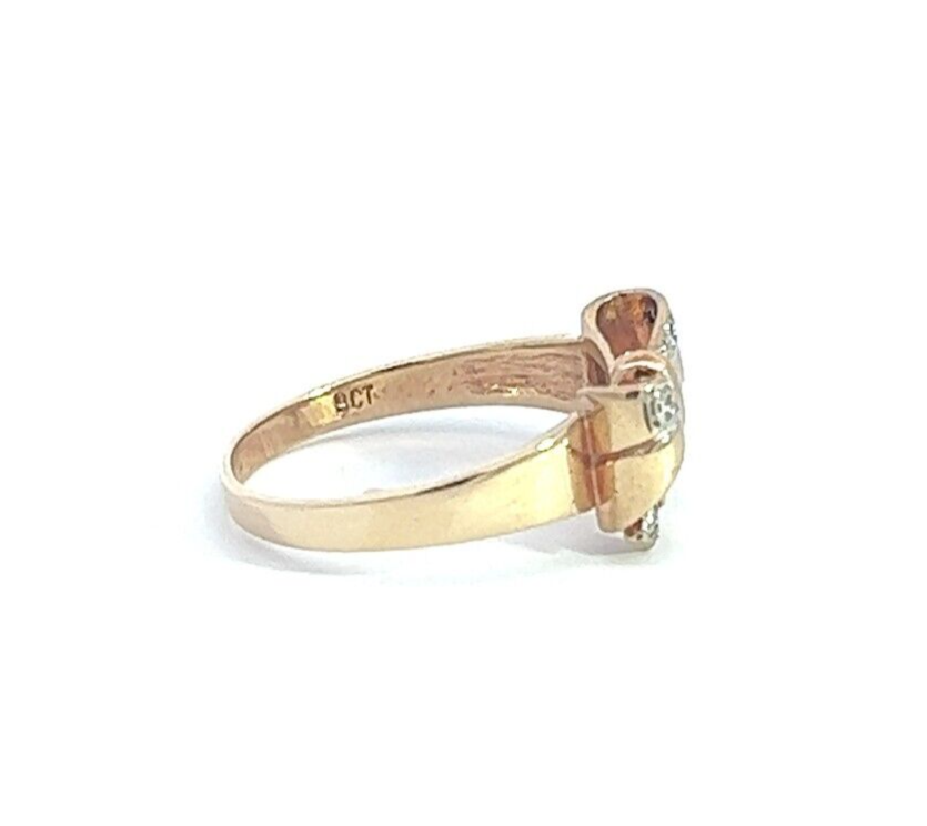 9Ct Yellow Gold Diamond Bow Ring