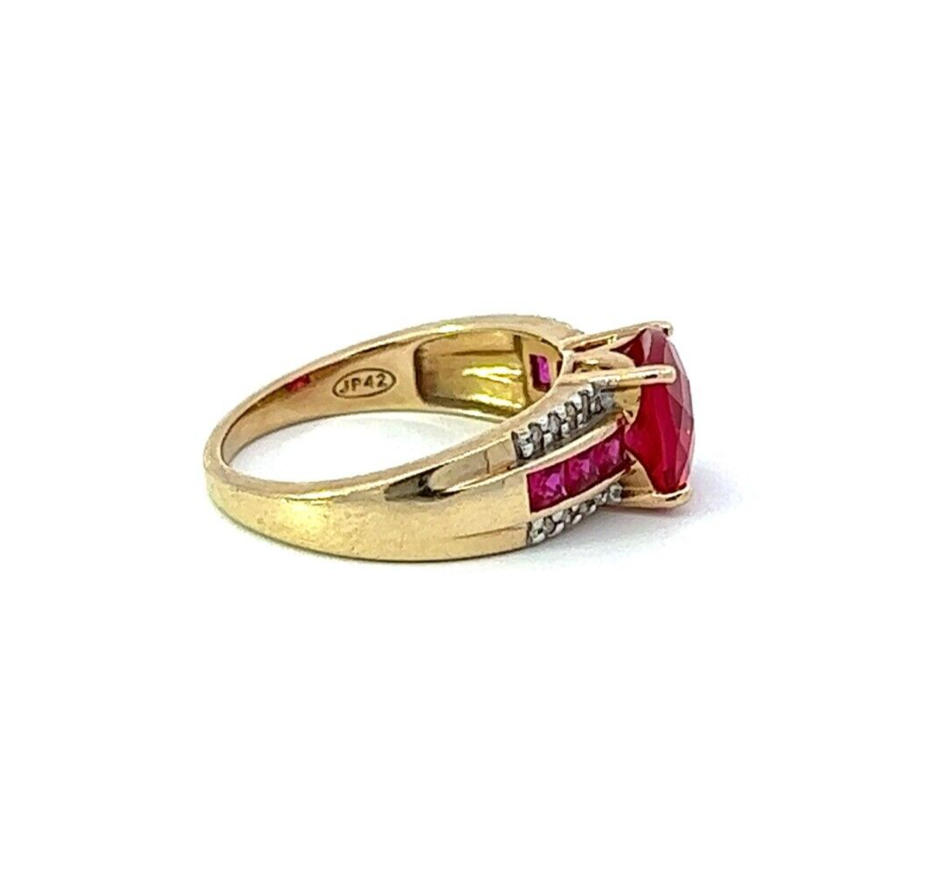 9Ct Yellow Gold Created Ruby and Diamond Ring