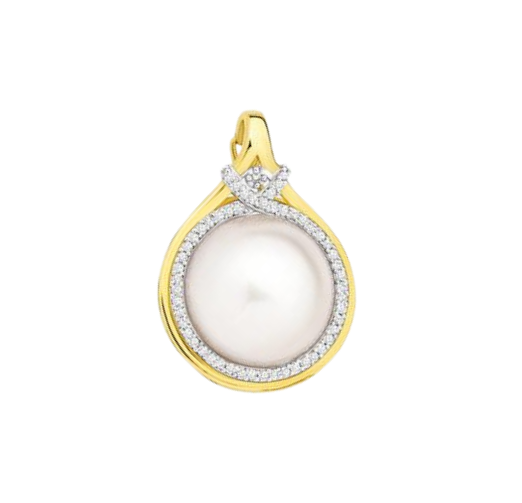 9Ct Yellow Gold Cultured Mabe Pearl & Diamond Accent Enhancer Pendant