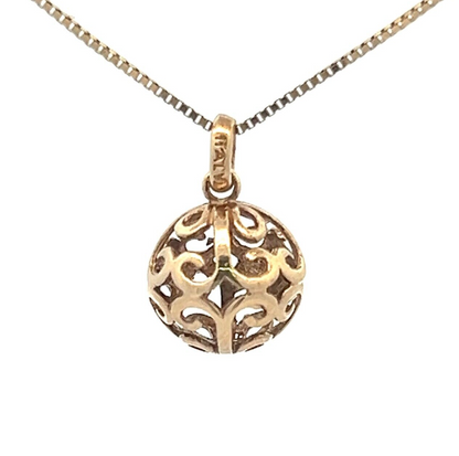 9Ct Yellow Gold Filigree 3D Ball Charm Pendant