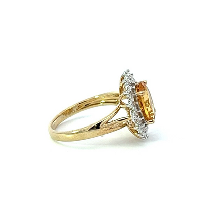 9Ct Yellow Gold Citrine & Diamond Dress Ring