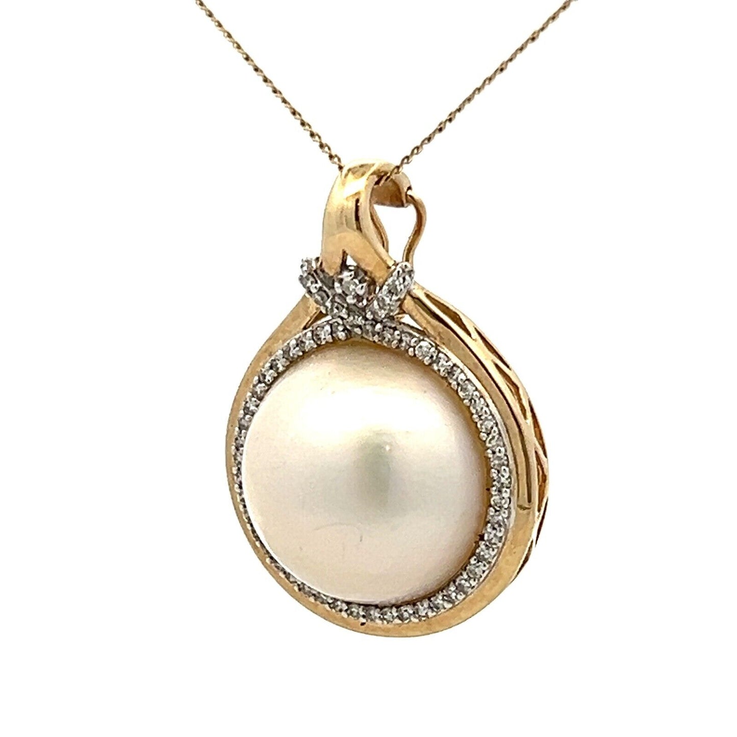 9Ct Yellow Gold Cultured Mabe Pearl & Diamond Accent Enhancer Pendant