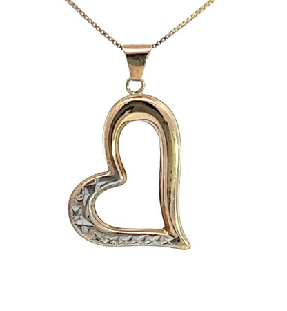 9Ct Two-Tone Gold Hollow Heart Pendant