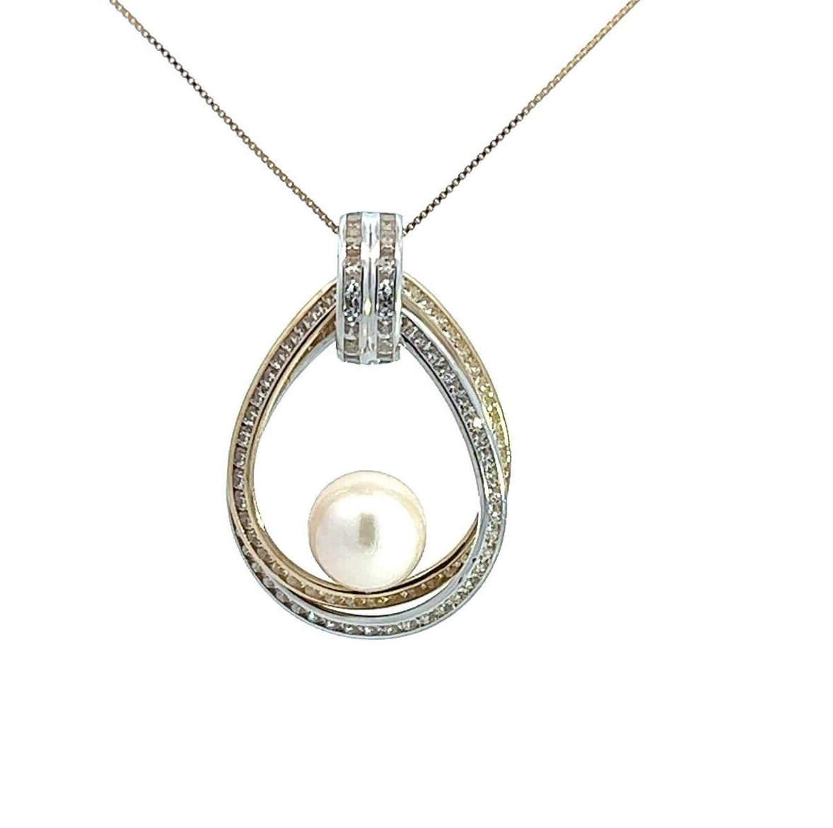 9Ct Multi-Tone Gold CZ Faux Pearl Pendant