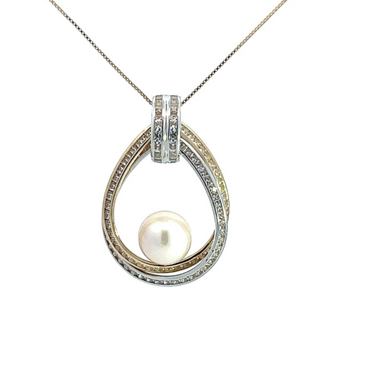 9Ct Multi-Tone Gold CZ Faux Pearl Pendant