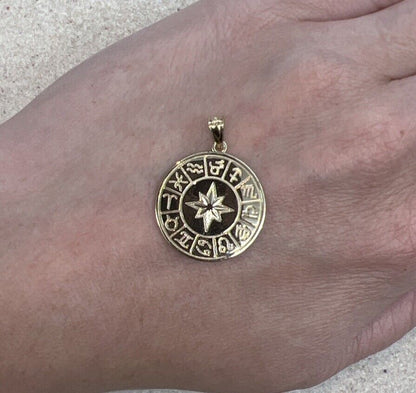 9Ct Yellow Gold Zodiac Compass Charm Pendant