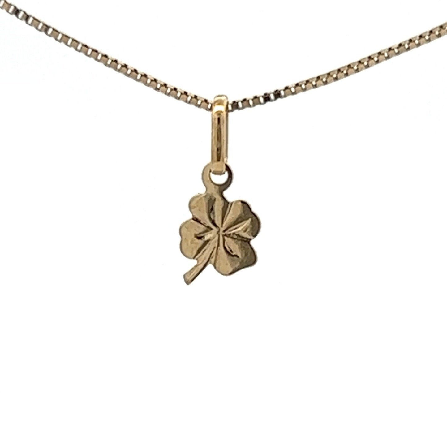 9Ct Yellow Gold Miniature Four Leaf Clover Charm Pendant