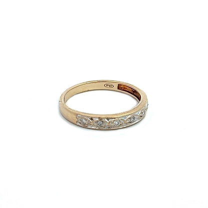 9Ct Yellow Gold Detailed Diamond Band Ring