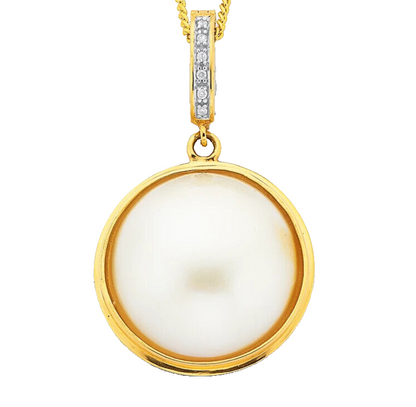 9Ct Yellow Gold Cultured Mabe Pearl & Diamond Enhancer Pendant