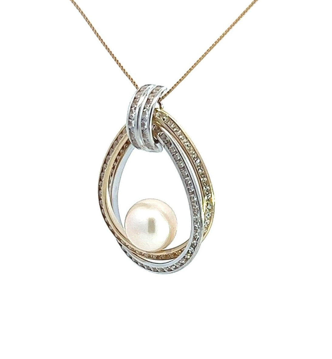 9Ct Multi-Tone Gold CZ Faux Pearl Pendant