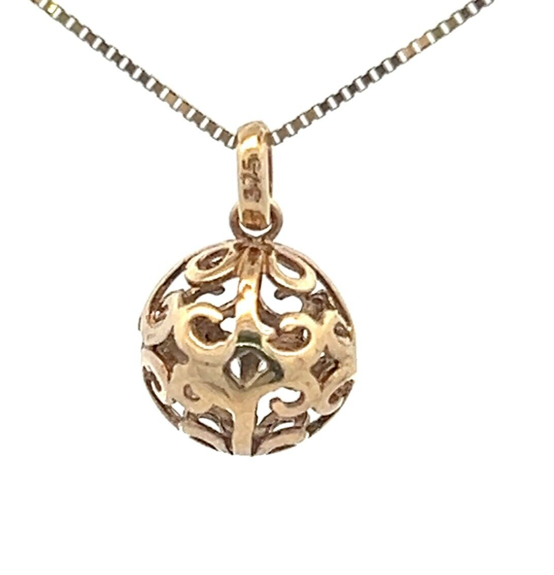 9Ct Yellow Gold Filigree 3D Ball Charm Pendant