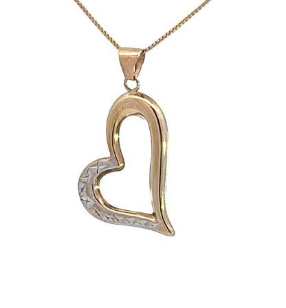 9Ct Two-Tone Gold Hollow Heart Pendant