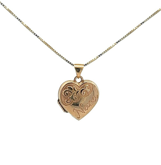 9Ct Yellow Gold Filigree Nana Embossed Heart Locket Pendant