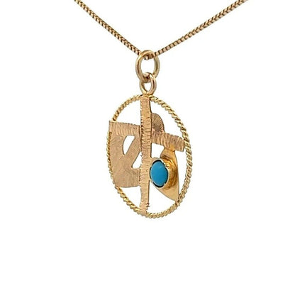 9Ct Yellow Gold Vintage Turquoise 'Faith, Hope & Charity' Pendant