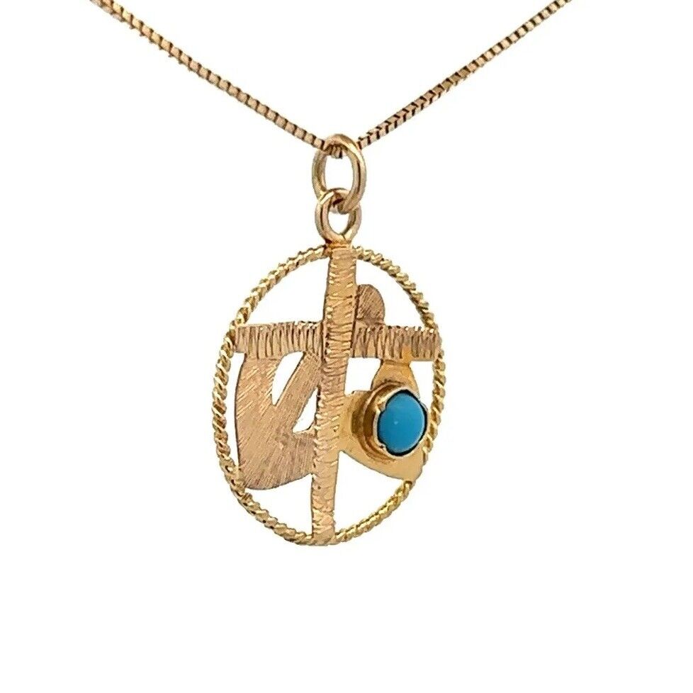 9Ct Yellow Gold Vintage Turquoise 'Faith, Hope & Charity' Pendant