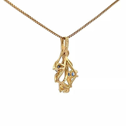 9Ct Yellow Gold Vintage Sapphire Floral Branch Charm Pendant