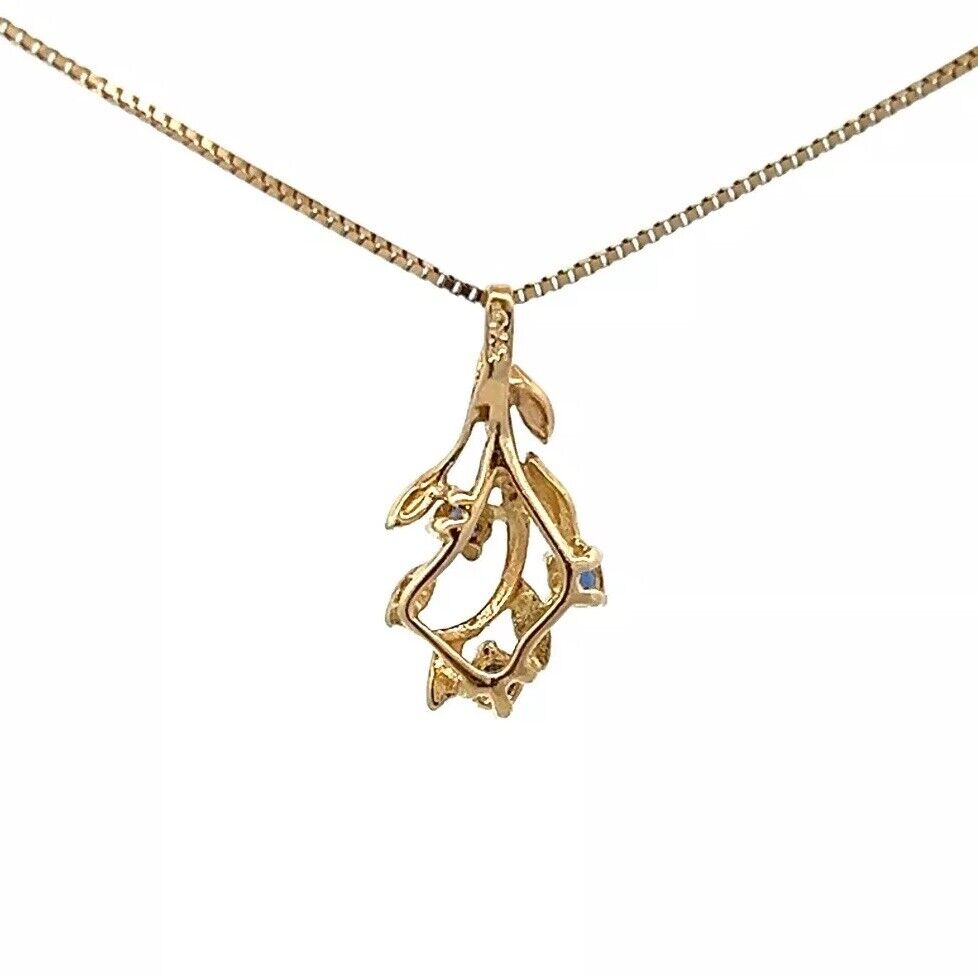 9Ct Yellow Gold Vintage Sapphire Floral Branch Charm Pendant