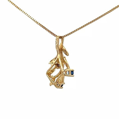 9Ct Yellow Gold Vintage Sapphire Floral Branch Charm Pendant