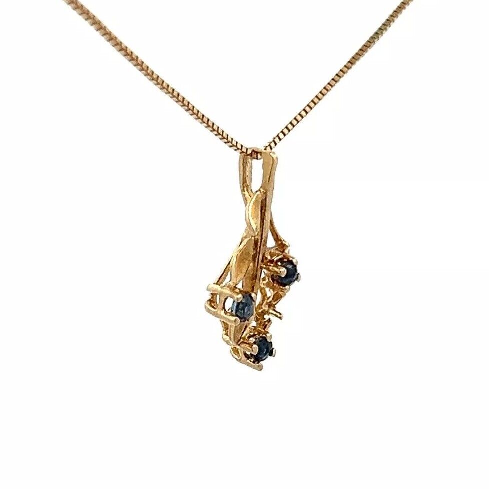 9Ct Yellow Gold Vintage Sapphire Floral Branch Charm Pendant