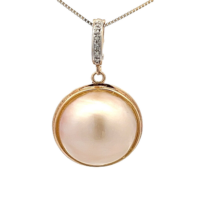 9Ct Yellow Gold Cultured Mabe Pearl & Diamond Enhancer Pendant