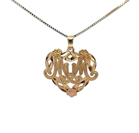 9Ct Yellow Gold 'Mum' Heart Pendant