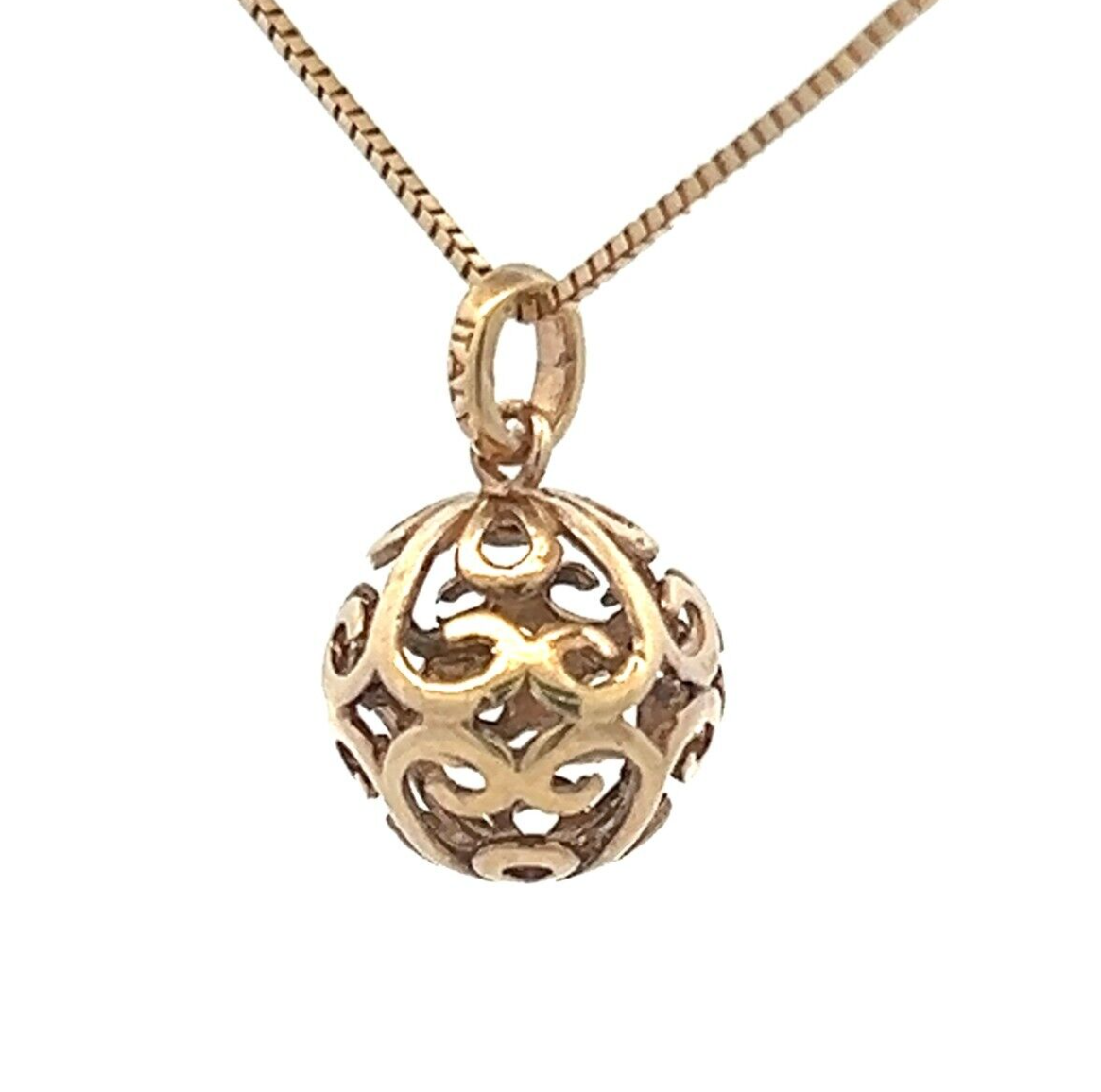 9Ct Yellow Gold Filigree 3D Ball Charm Pendant