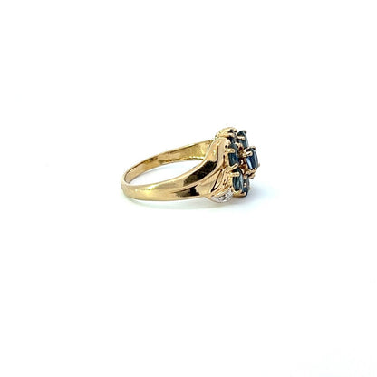 9Ct Yellow Gold Blue Stone Floral Ring