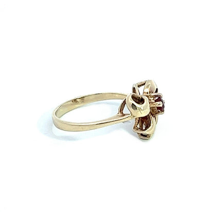 9Ct Yellow Gold Garnet Bow Ring