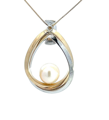 9Ct Multi-Tone Gold CZ Faux Pearl Pendant