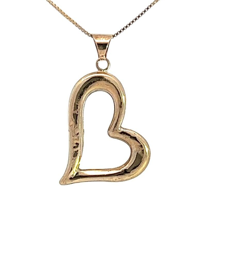 9Ct Two-Tone Gold Hollow Heart Pendant