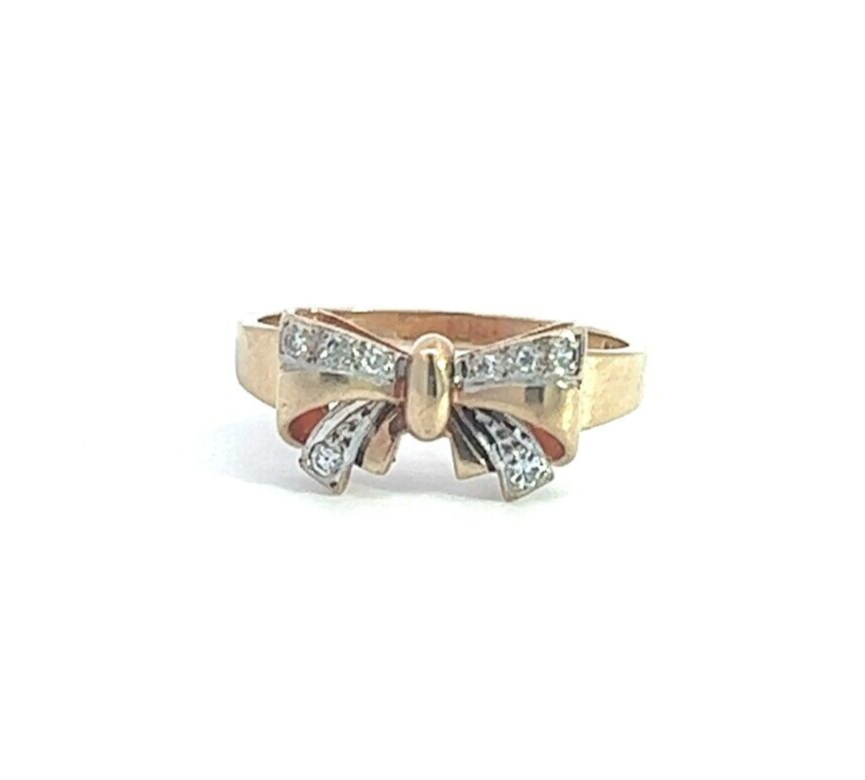 9Ct Yellow Gold Diamond Bow Ring