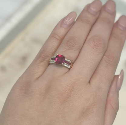 9Ct Yellow Gold Created Ruby and Diamond Ring