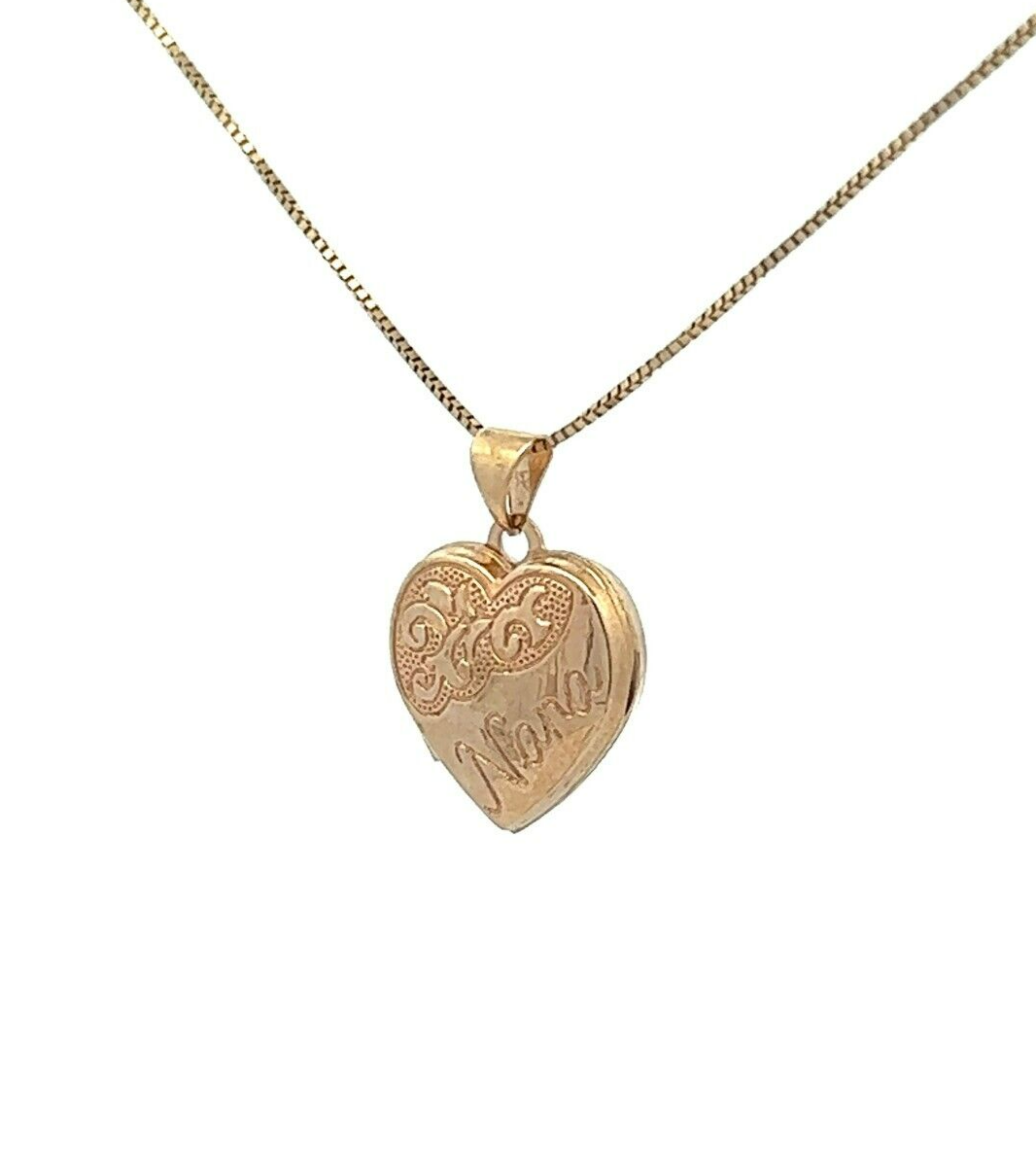 9Ct Yellow Gold Filigree Nana Embossed Heart Locket Pendant