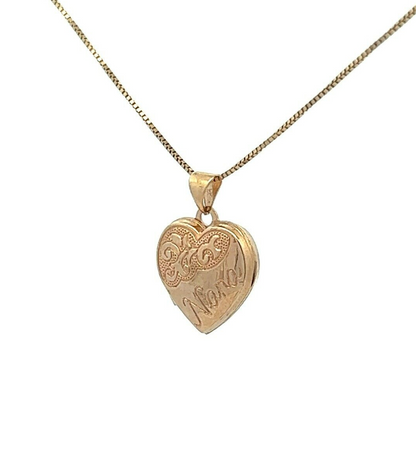 9Ct Yellow Gold Filigree Nana Embossed Heart Locket Pendant