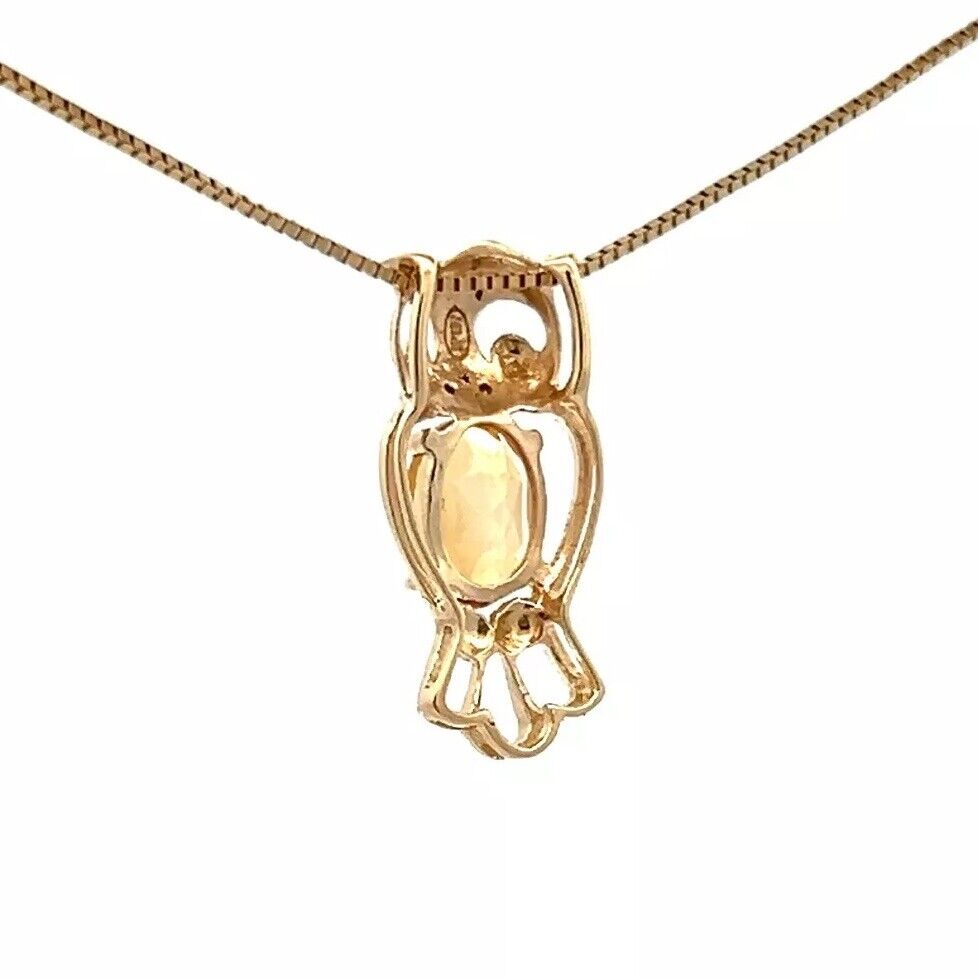 9Ct Yellow Gold Citrine & Diamond Accent Open Owl Charm Pendant