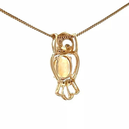 9Ct Yellow Gold Citrine & Diamond Accent Open Owl Charm Pendant