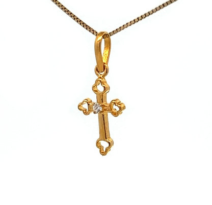 22Ct Yellow Gold Miniature CZ Cross Pendant