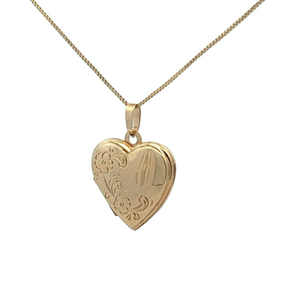 9Ct Yellow Gold Embossed Heart Locket Pendant