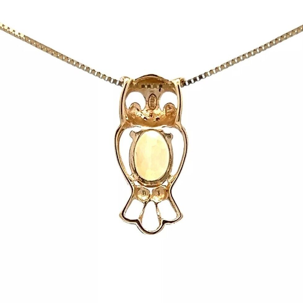 9Ct Yellow Gold Citrine & Diamond Accent Open Owl Charm Pendant