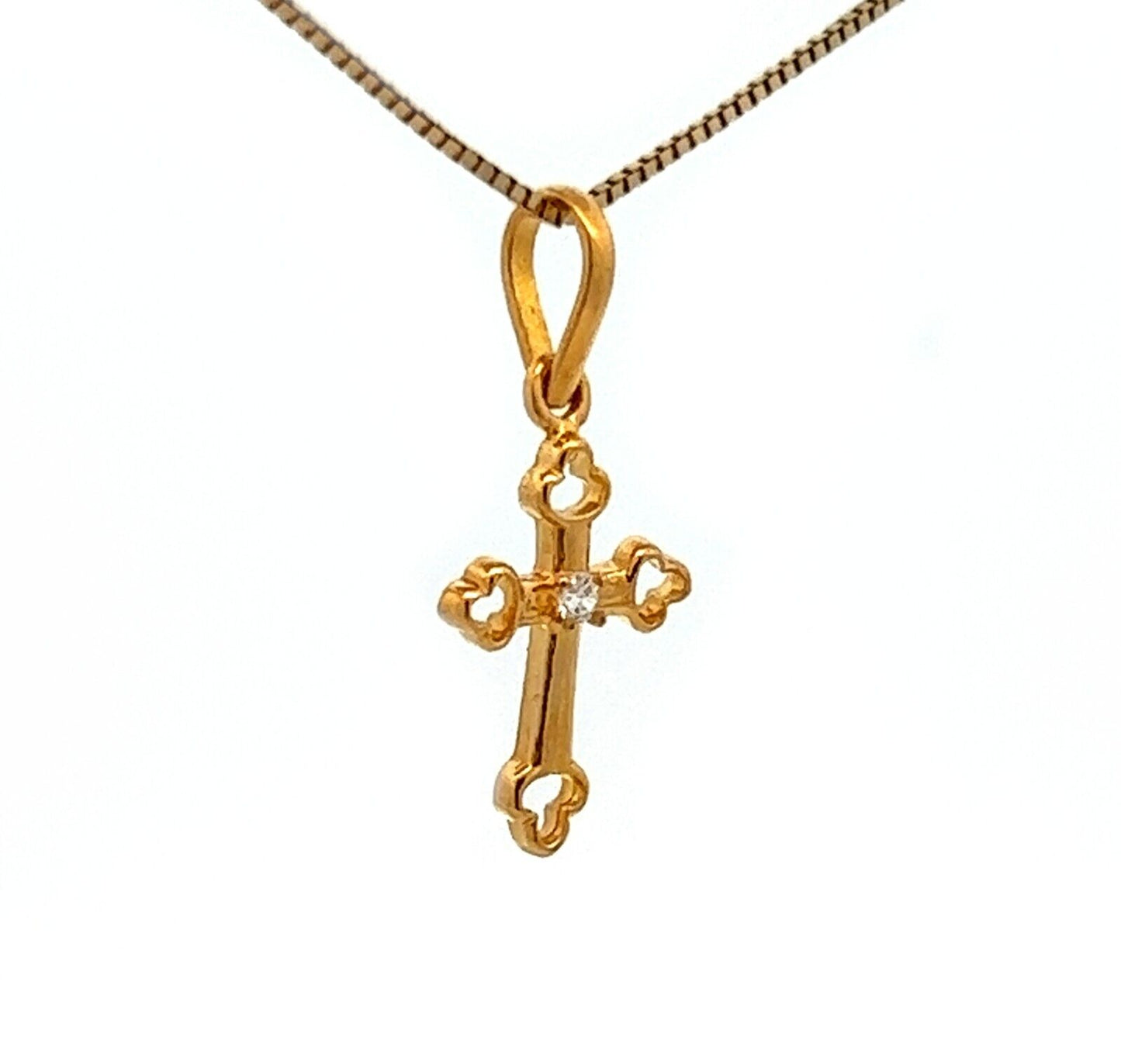 22Ct Yellow Gold Miniature CZ Cross Pendant