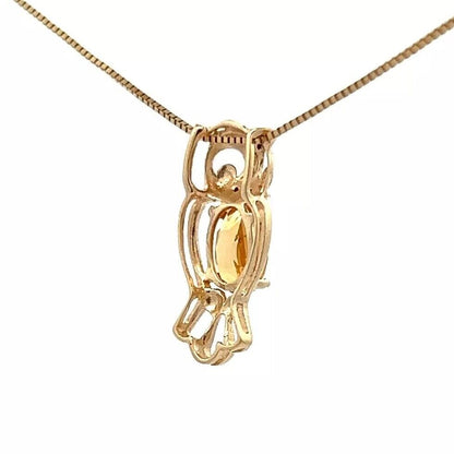 9Ct Yellow Gold Citrine & Diamond Accent Open Owl Charm Pendant