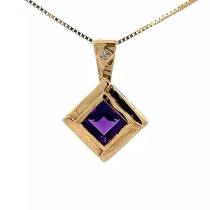 9Ct Yellow Gold Amethyst & Diamond Accent Charm Pendant