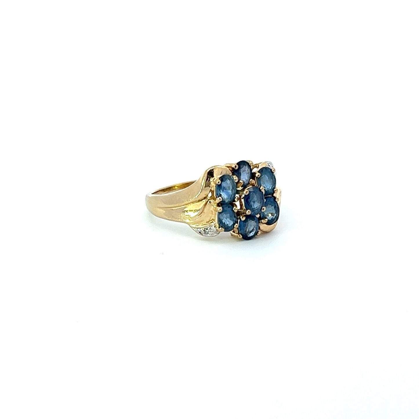 9Ct Yellow Gold Blue Stone Floral Ring